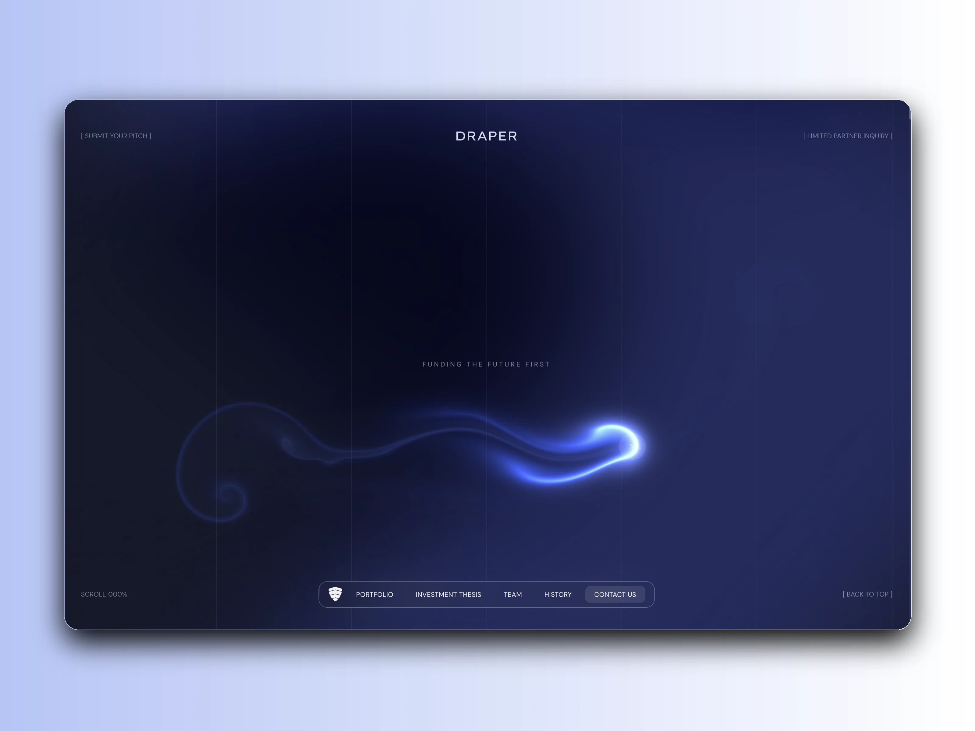 Draper Associates homepage, dark hero with the firm's tagline