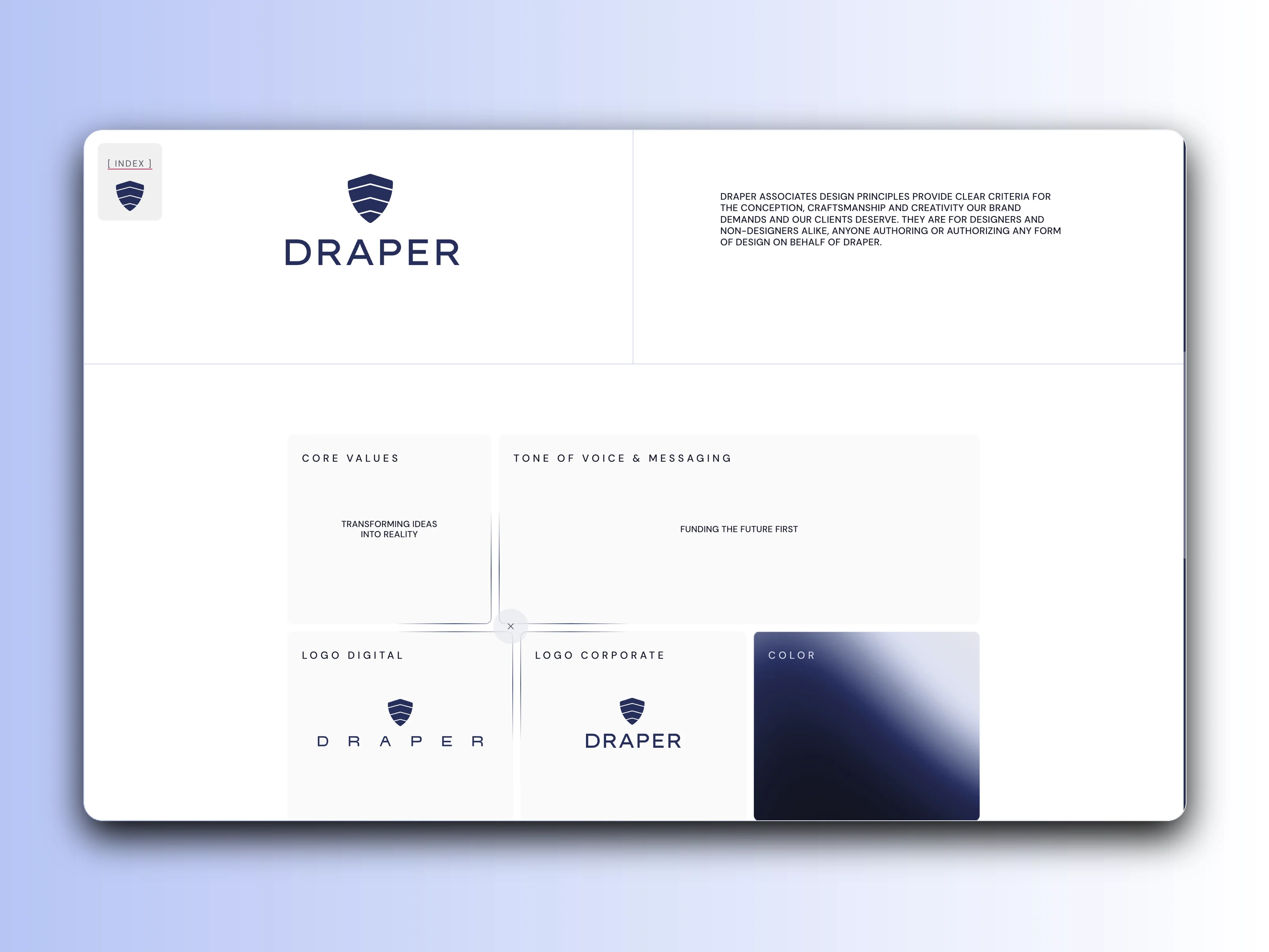 Draper Associates brand guidelines page for the design system behind the site