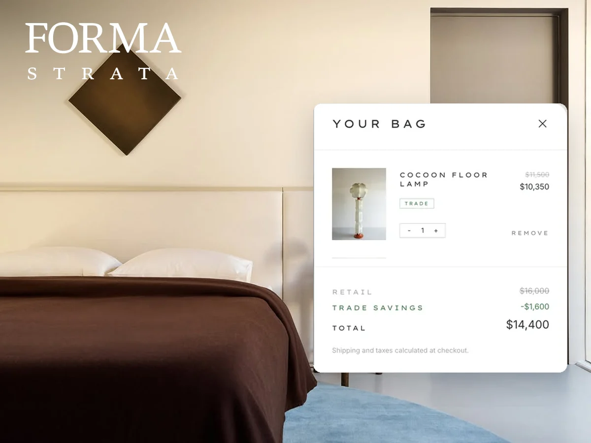 Forma Strata room with trade savings shown in the bag