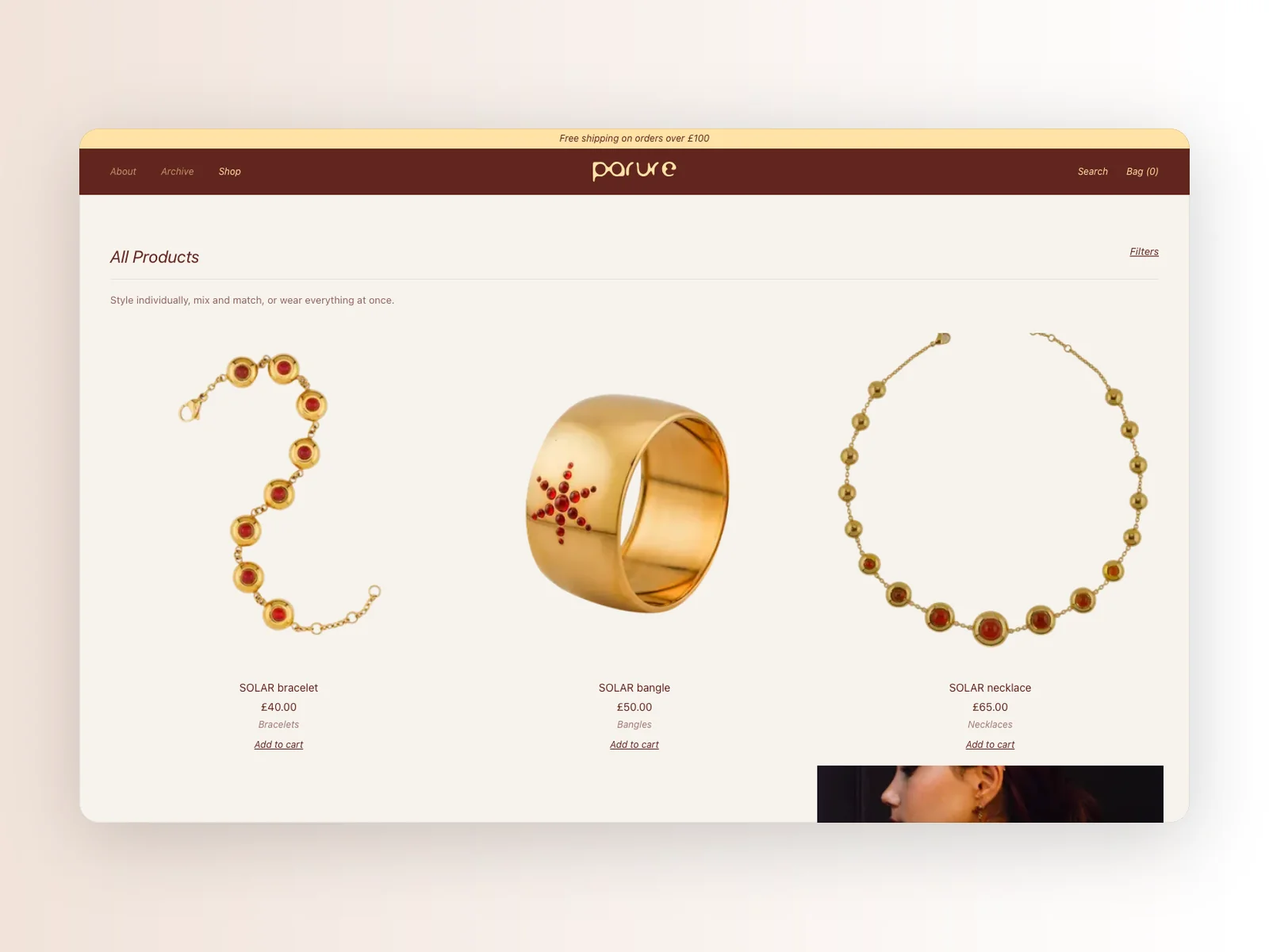 Parure London shop and product detail